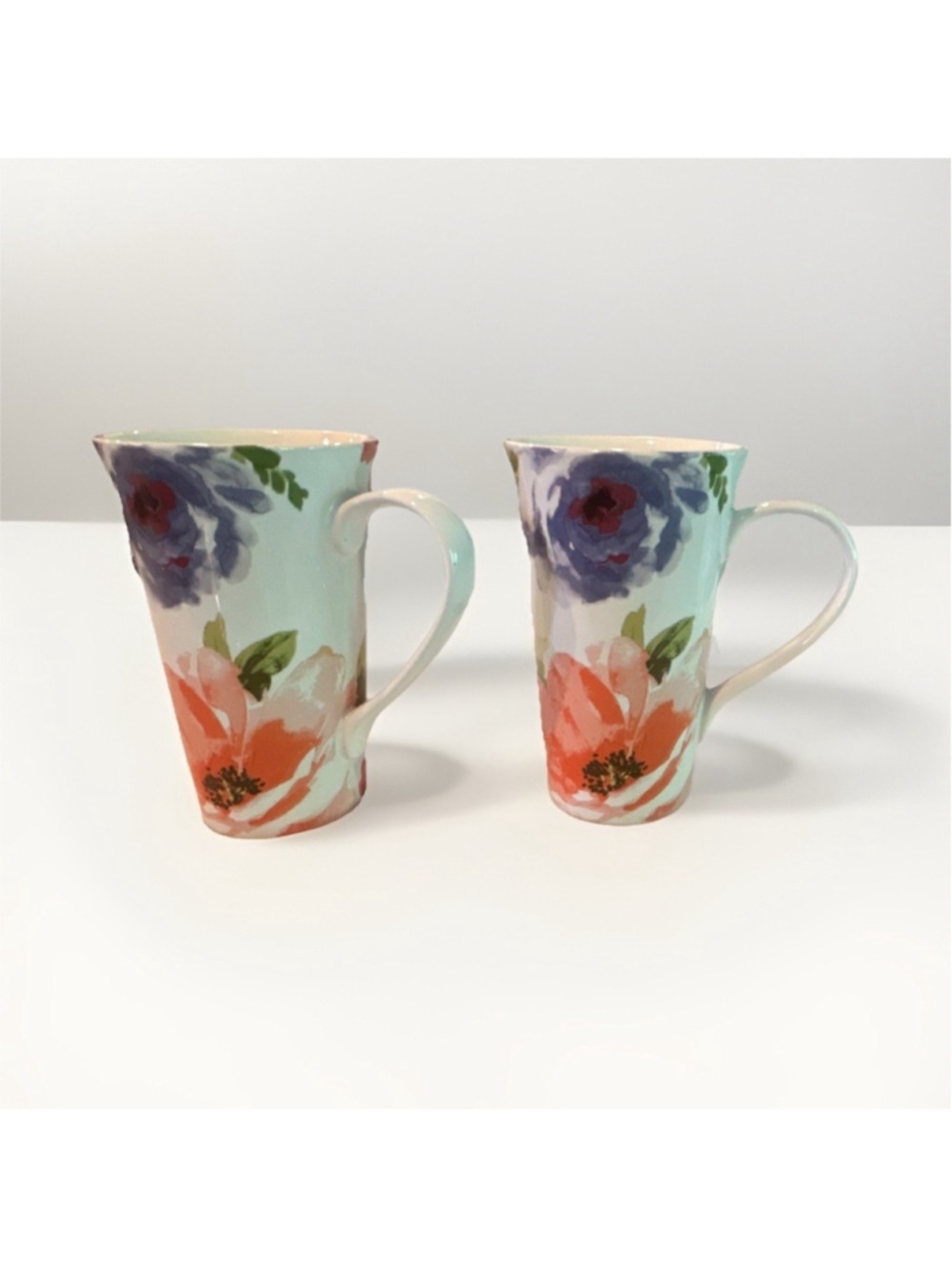 Designer’s Choice Coventry Ceramic Floral Coffee Mug Set of 2, Multicolor, Round